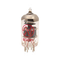 Clear glass vacuum tube with 9 metal pins visible, red JJ logo and ECC81 printed on the tube.