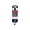 Clear glass vacuum tube with black base and red 6L6GC and JJ logo printed on it.