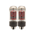 Pair of clear glass vacuum tubes with black bases and red JJ logo and 6V6S label