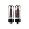 Two clear glass vacuum tubes with black bases and red JJ logo and EL34 text.