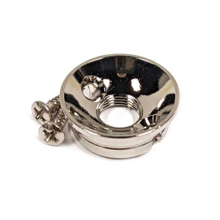 Silver metal jack plate with two screws on a white background.