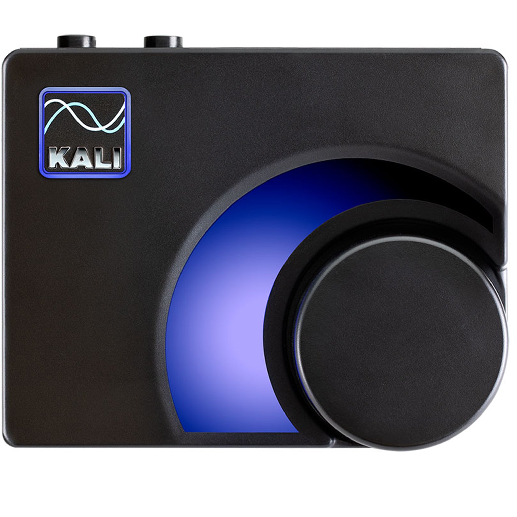 Black rectangular device with a large rotary knob and a blue-purple illuminated arc, labeled Kali.