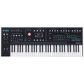 Black and white hybrid algorithmic synthesizer keyboard with knobs, buttons, screen, and keyboard keys.