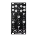 Black eurorack module front panel with knobs, toggle switches, buttons, and multiple jacks labeled for MIDI and control functions.