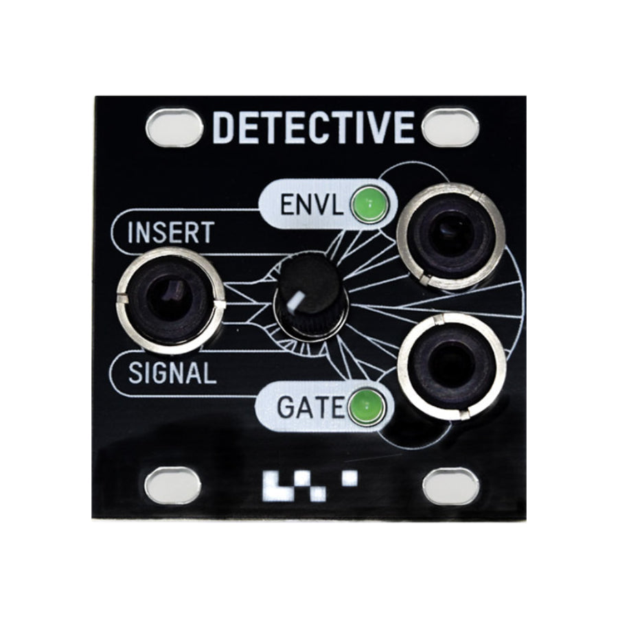 Black electronic module with three 3.5mm jacks, a central knob, and green indicator lights labeled ENVL and GATE.