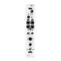 White modular synthesizer control module with knobs, toggle switches, DIP switches, and multiple 3.5mm audio jacks.