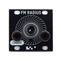 Black panel with two 3.5mm jacks, a central knob, and spiral graphic labeled FM RADIUS and CHAOS.