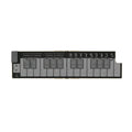 Foldable electronic keyboard with various control buttons and sliders labeled for pitch and modulation