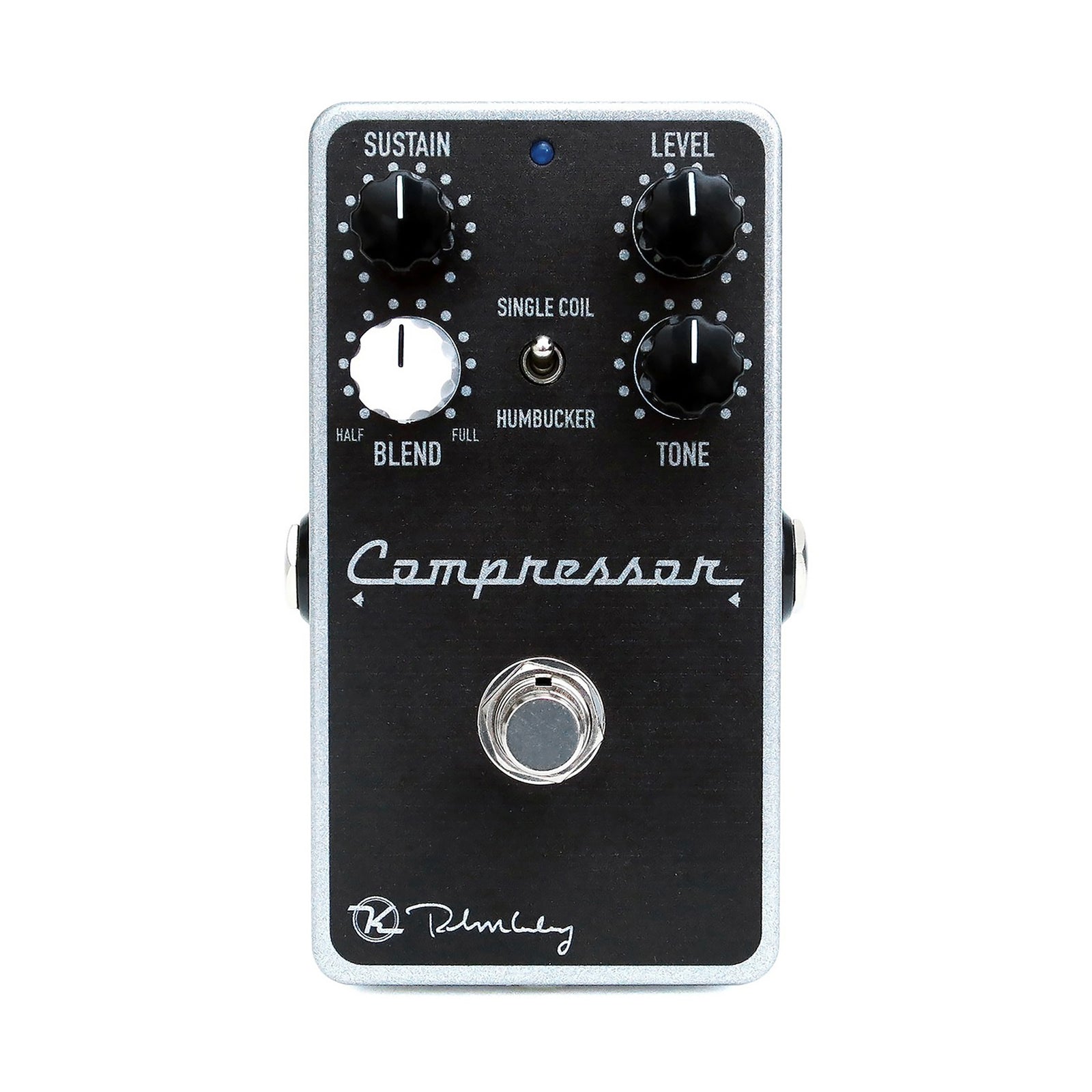 Black rectangular guitar effects pedal with four knobs, a toggle switch, and a footswitch on a white background.