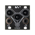 Black square synthesizer module front panel with three joystick controls and two mono jacks labeled V and GT