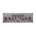 Gray rectangular audio effects unit with knobs, sliders, and buttons labeled with various control functions including MIDI input.