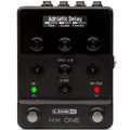 Black Line 6 HX One multi-effect pedal with display, knobs, buttons, and footswitches showing Adriatic Delay effect.