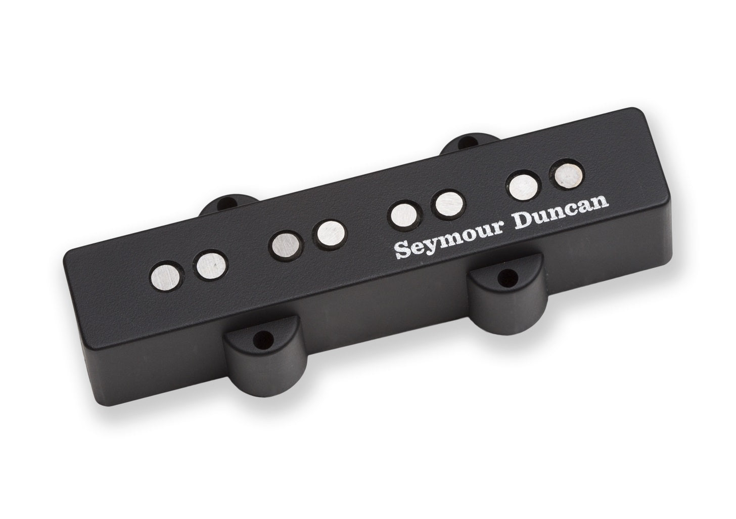 Black rectangular bass guitar pickup with silver pole pieces and Seymour Duncan branding.