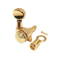 Gold-colored locking tuner with mounting bushing and screw on a white background.