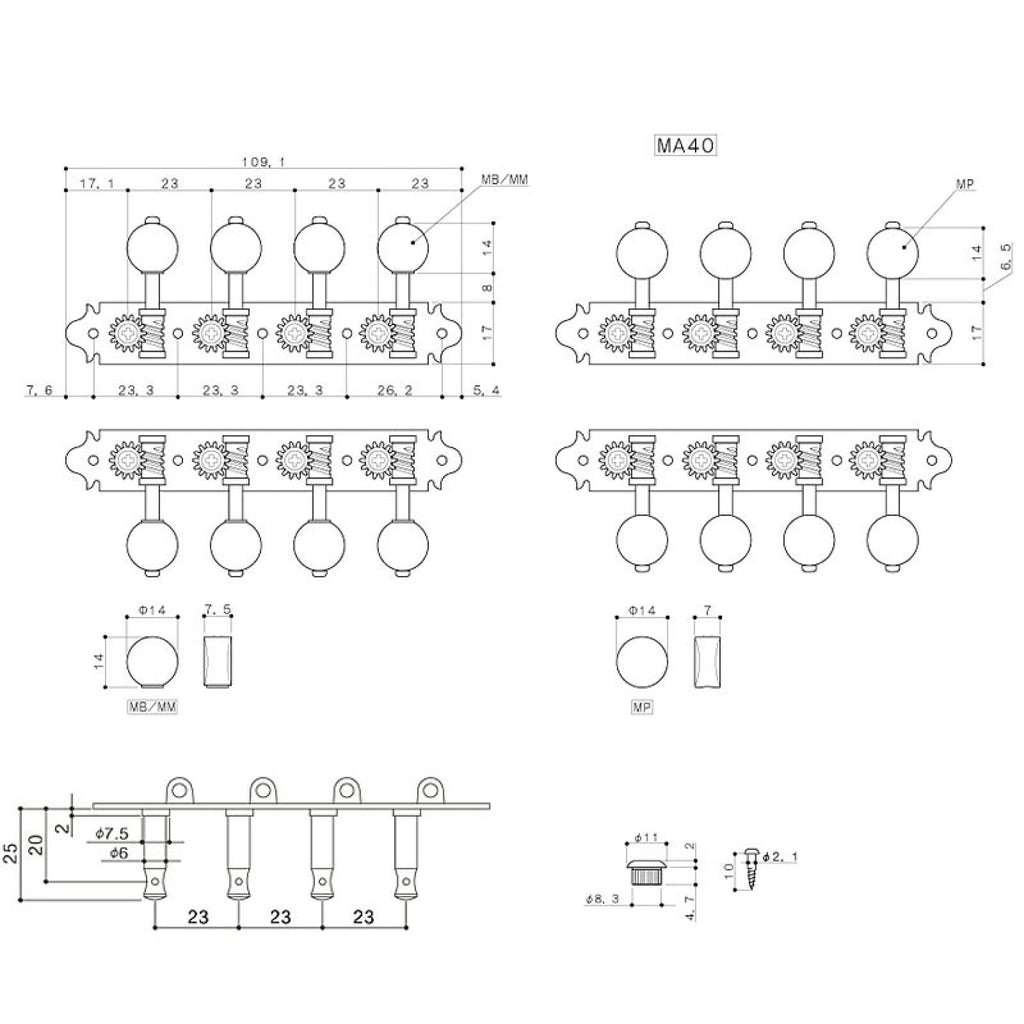 Gotoh MA40-G-MM Gold Mandolin Machine Heads Set of 4 + 4