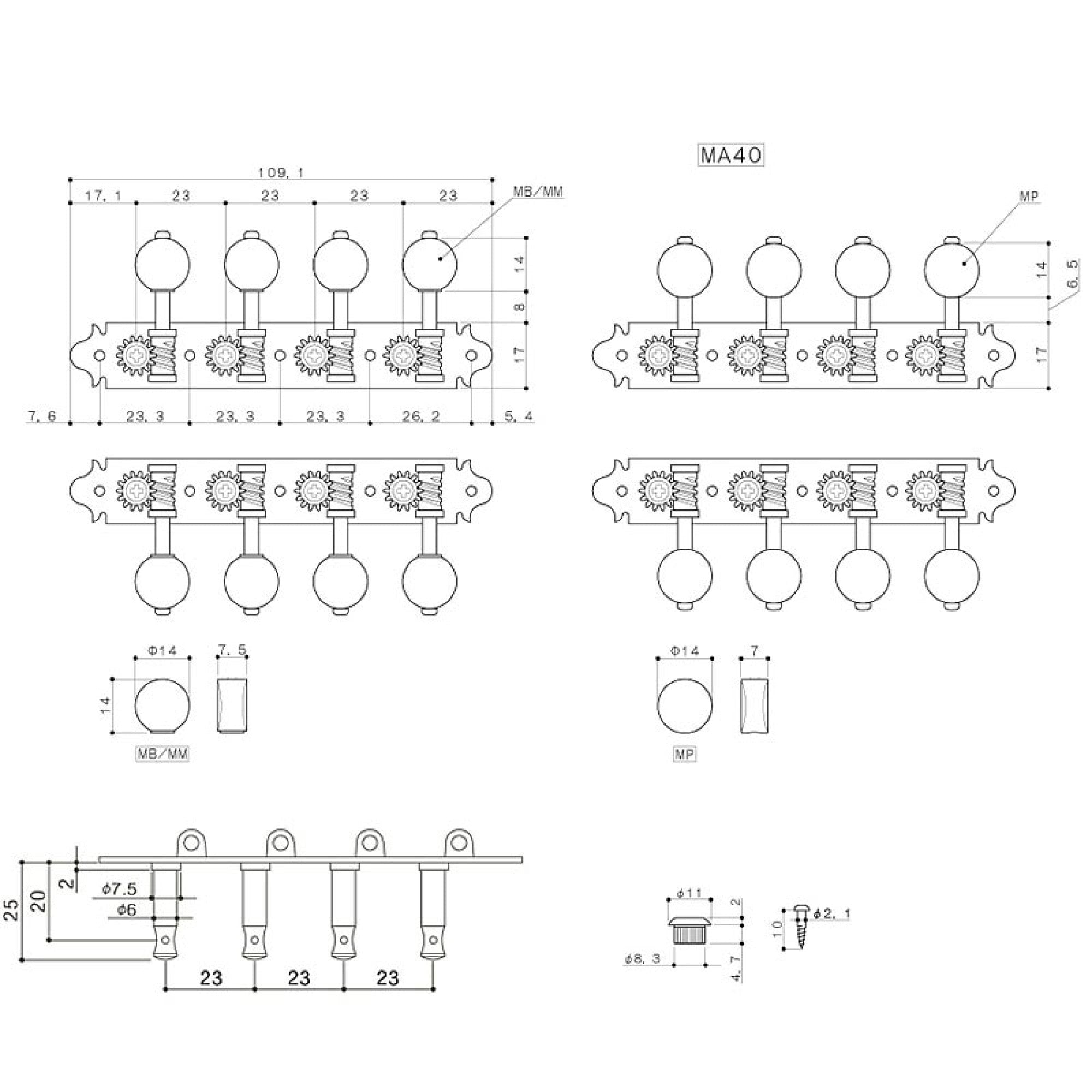 Gotoh MA40-G-MM Gold Mandolin Machine Heads Set of 4 + 4