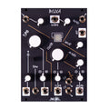 Black eurorack module with knobs, switches, and multiple 3.5mm jack sockets labelled with filter, time, decay, and absorb.
