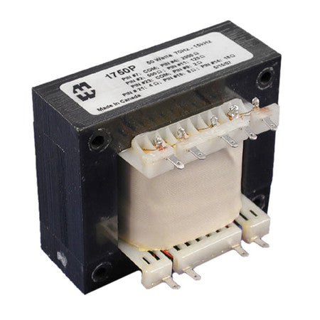 Black and beige Hammond 1750P output transformer with labeled terminals and mounting holes.