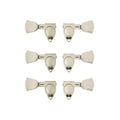 Six nickel-colored metal guitar machine heads arranged in three pairs on a white background.