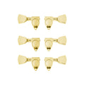 Six gold guitar tuning machine heads arranged in three rows on a white background.