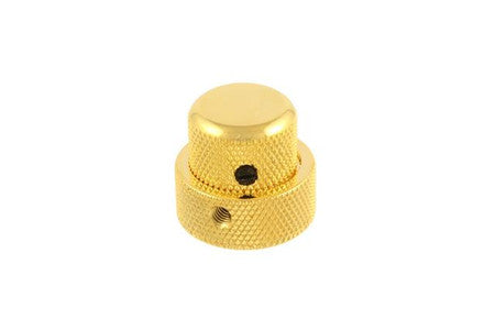 A gold-colored metal control knob with a textured grip and a set screw hole.