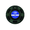 Rear view of a black Eminence Legend 1218 guitar speaker with a blue label showing power and impedance ratings.