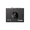 Black Franklin MP-10 microphone preamp with one large central gain knob and labeled connectors on top side.