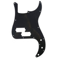 Black pickguard with multiple holes arranged in a pattern for a bass guitar.