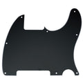 Black plastic pickguard with 8 holes designed for a guitar body.