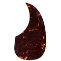 Thin tortoise shell pattern acoustic guitar teardrop-shaped pickguard on white background.