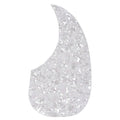 White pearloid teardrop-shaped pickguard with self-adhesive backing visible on a white background.