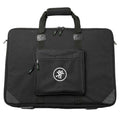 Black rectangular carry bag with handles and front zippered pocket featuring a white logo of a running figure in a circle.