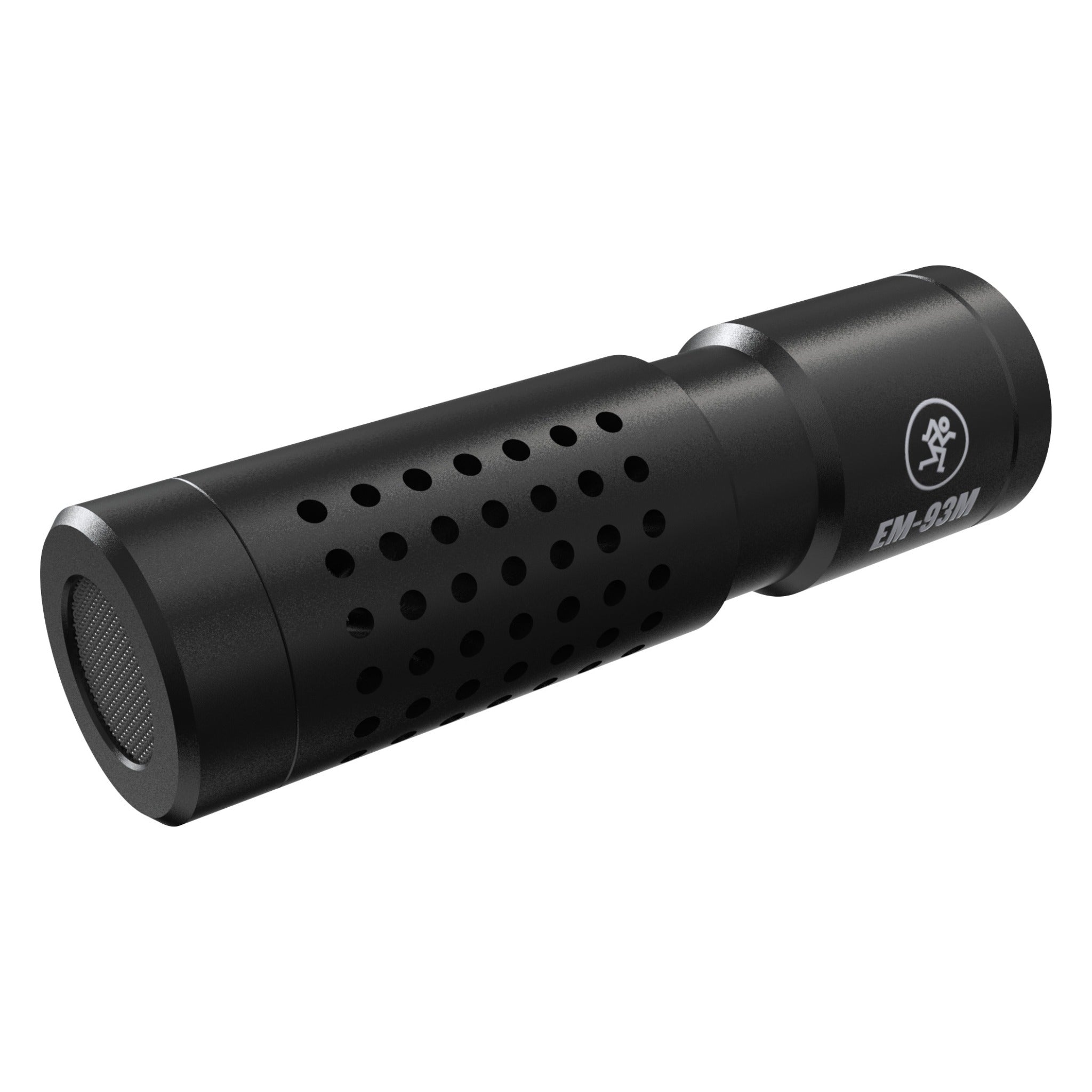 Black cylindrical microphone with perforated body and EM-93M label on the side.