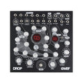 Black synthesizer module with multiple knobs, jacks, two red LED displays, and labeled controls from Mad Sound Factory.