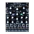 Black Make Noise PoliMaths eurorack module with white knobs and multiple labeled jacks.