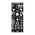 Front view of a black Make Noise MultiMod eurorack module with knobs, jacks, and a push button.