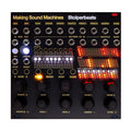 Front view of a black eurorack module with multiple jacks, knobs, buttons, and LED light patterns labeled Stolperbeats.