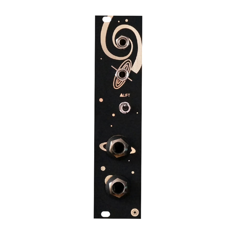Black panel with four jack sockets and gold decorative swirl design including text 'LIFT'.