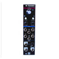 Black Eurorack module with knobs, buttons, and multiple 1/4 inch input and output jacks labeled Transit 2 Channel Stereo Mixer.