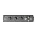Front panel of a gray Nano Performance ISO-F1 audio device with knobs and buttons labeled for analog isolation and filtering.