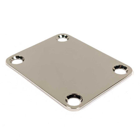 A silver square metal plate with four screw holes, photographed on a white background.