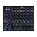 Black music production device with rotary knobs, faders, buttons, and a small circular screen showing 'Length 8 Bars'.