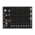 Eurorack module with multiple sliders, knobs, toggle switches, and patch cables inputs on a black panel labeled Discrete Map.