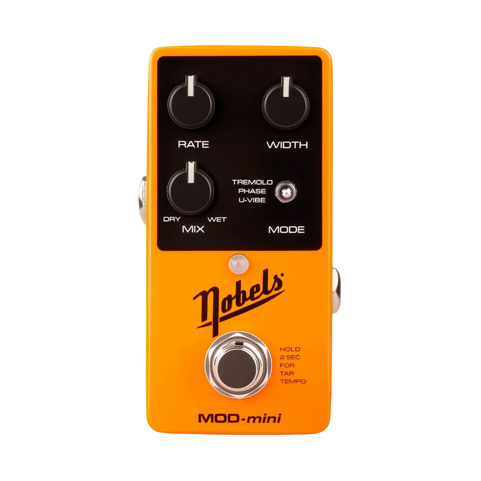 Orange Nobels MOD-mini modulation pedal with knobs, toggle switch, and footswitch.