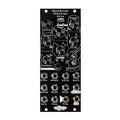 Black eurorack module with multiple knobs, toggle switches, and patch jacks labeled for sound control parameters.