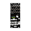 Black Eurorack module with multiple 1/4 inch jacks, buttons, knobs, a toggle switch, and a small color display labeled Mimetic Digitwolis.