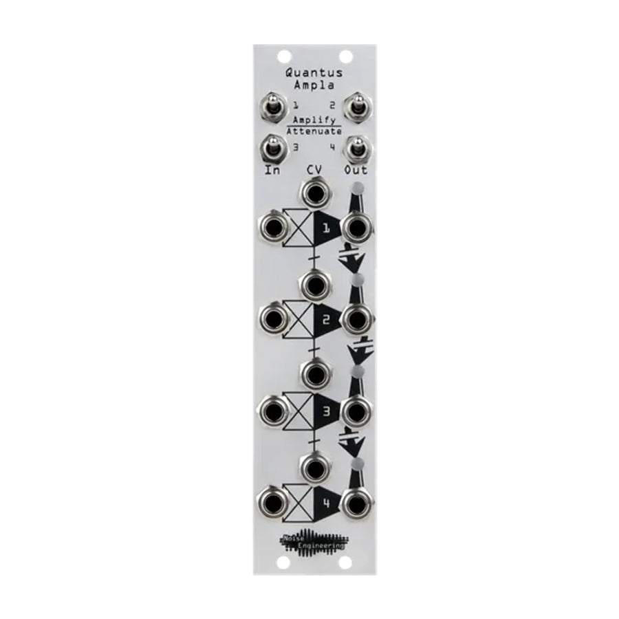 Silver eurorack module with toggle switches, patch jacks, and labeling from Noise Engineering.