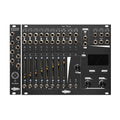 Black eurorack module with multiple sliders, knobs, buttons, and jack sockets labeled Xer Mixa and Expando Expandi.