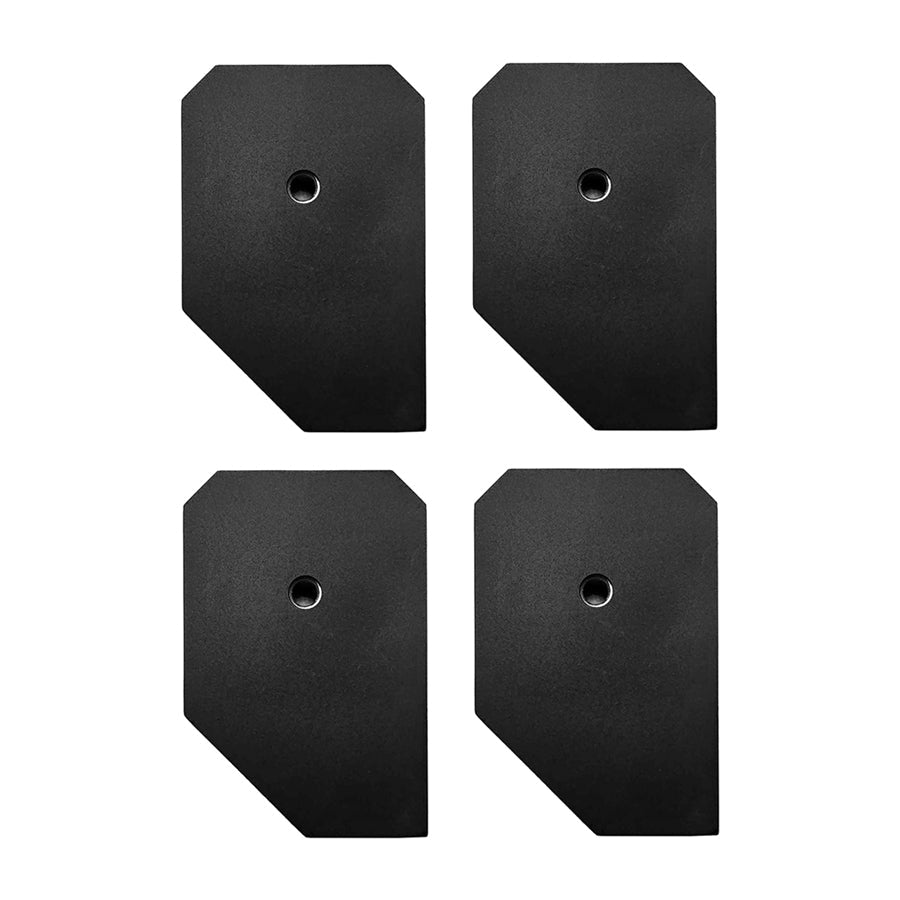 Four black rectangular pads with a central circular hole and one angled corner arranged in a 2x2 grid.