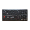 Front panel of a Norand Mono synthesizer with various knobs, buttons, and switches for sound control.